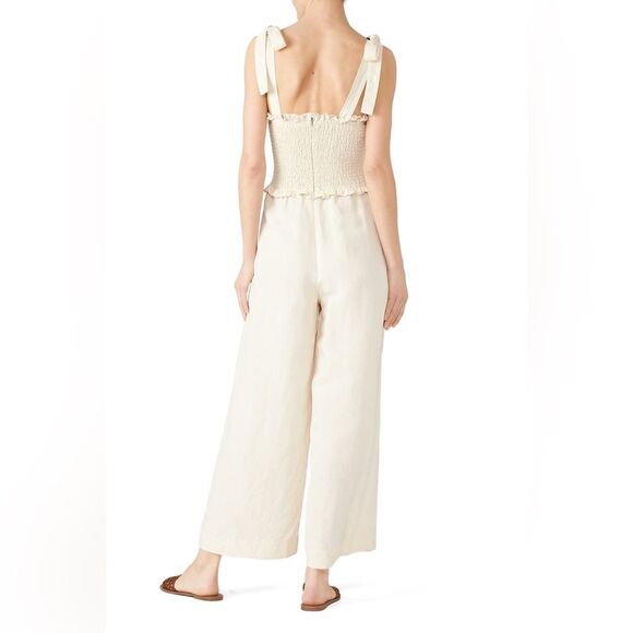 Rebecca Taylor NYC Cream Smocked Linen Blend Lightweight Tank Jumpsuit Size 8 - Picture 3 of 9